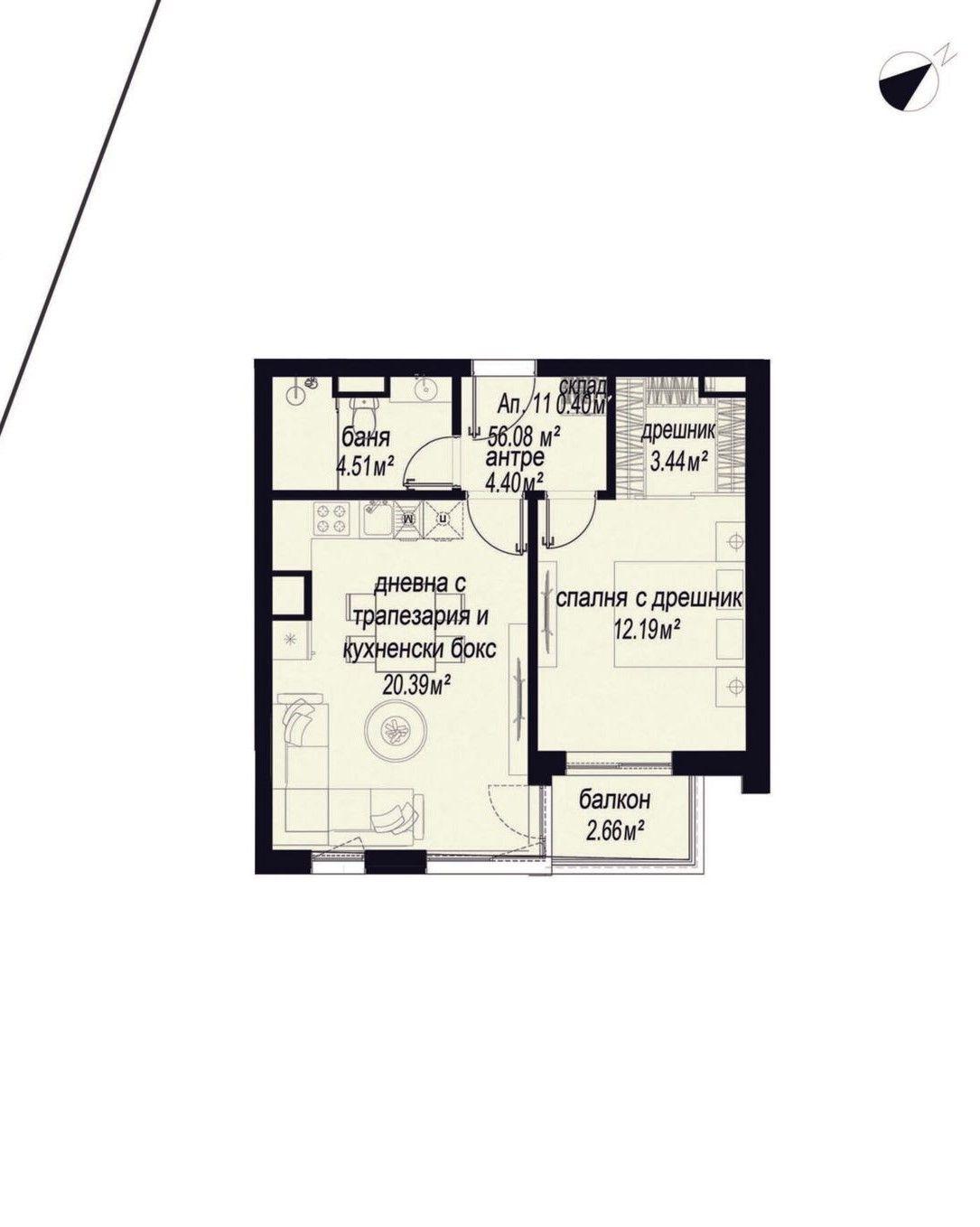Двустаен за продажба в ж.к Зона Б-4