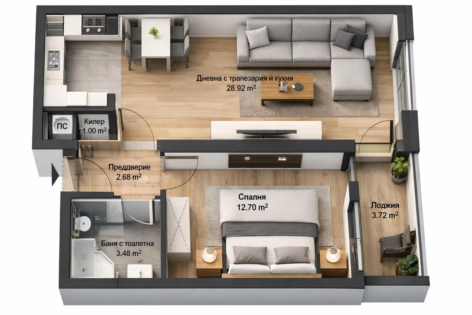 Двустаен апартамент за продажба в кв. Кючук Париж