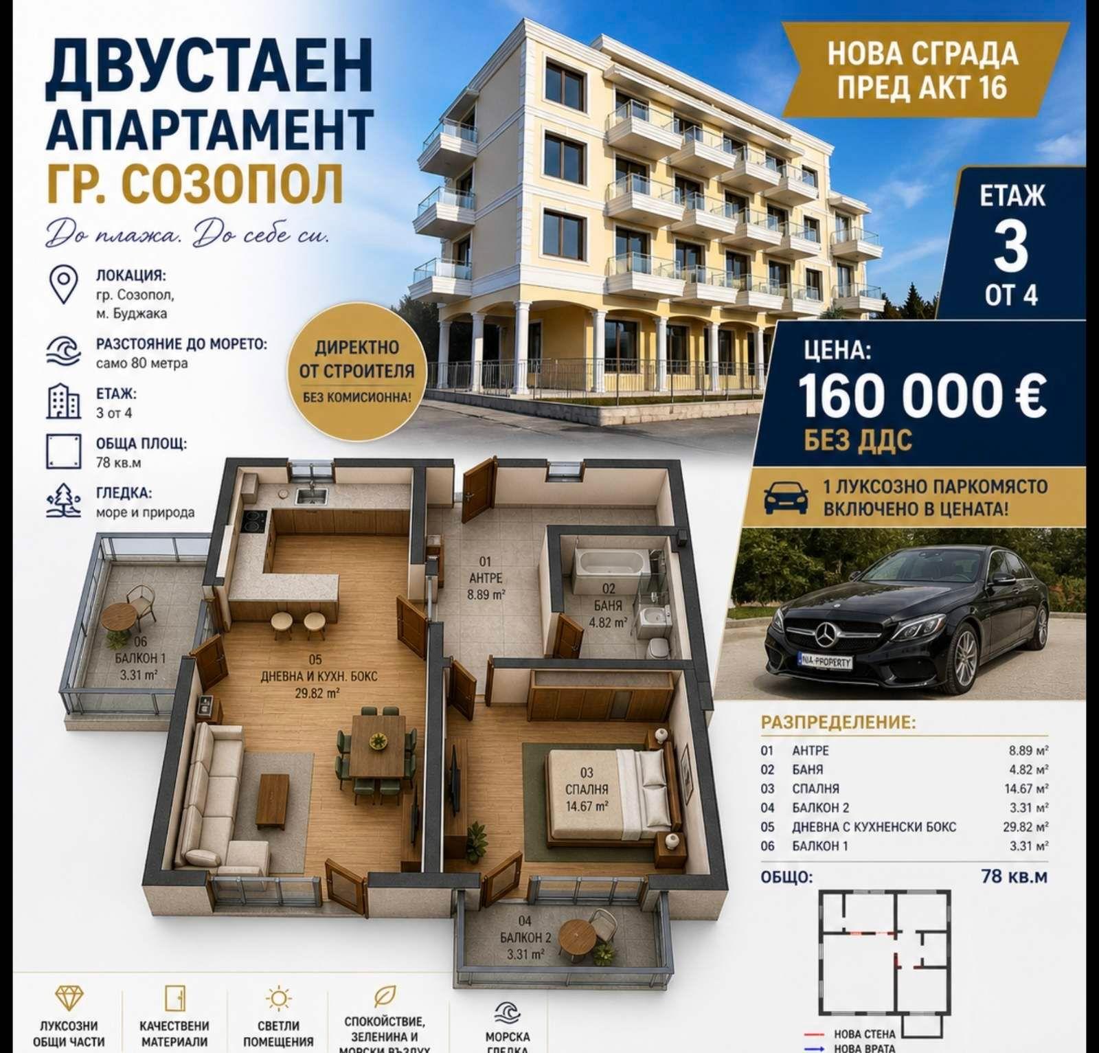 Двустаен апартамент в гр. Созопол, м-ст Буджака