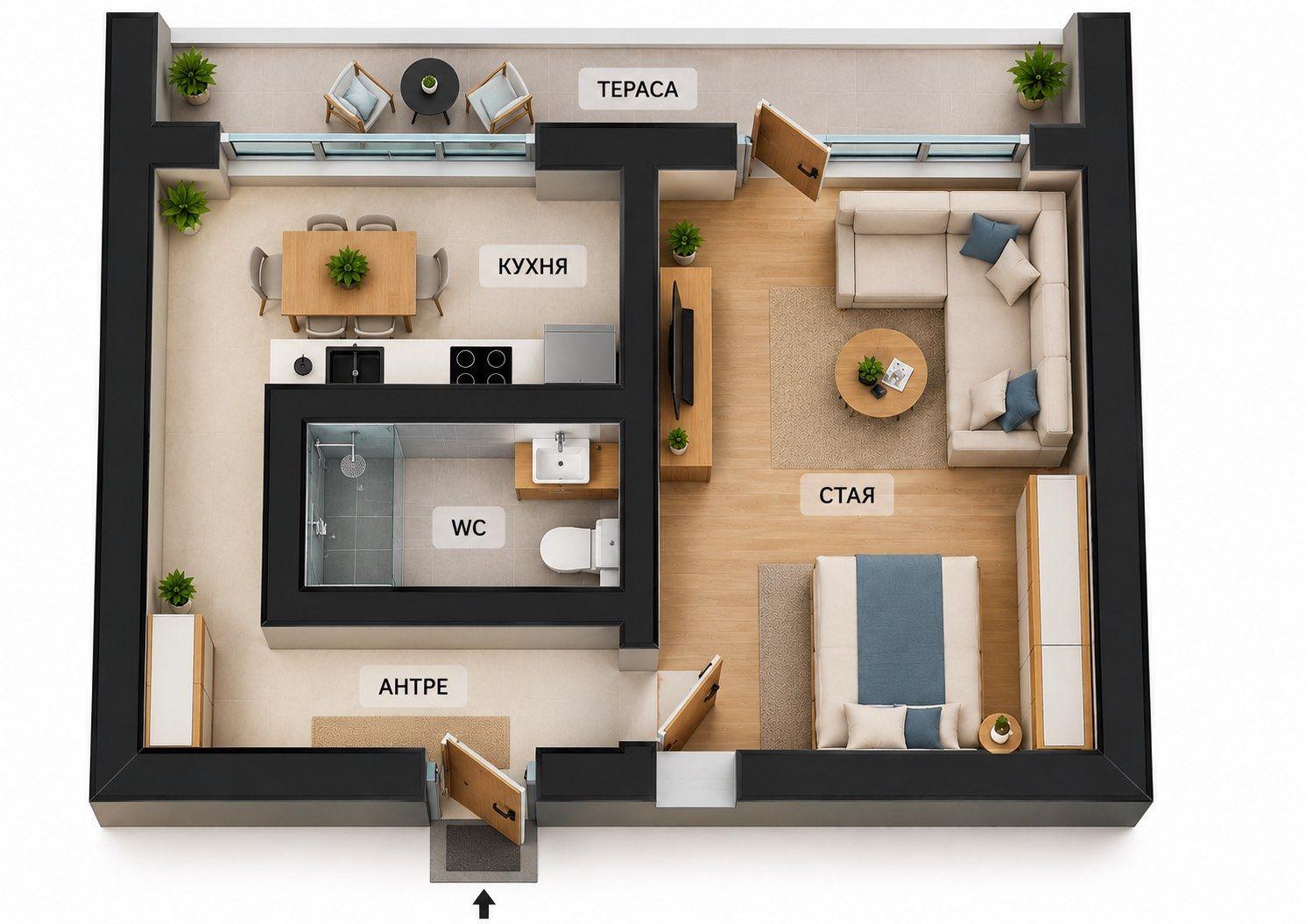 Studio apartment in Izgrev residential district with potential for conversion
